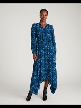 Universal Standard Karina Chiffon Dress Rose Print In Deep Teal Size S (14/16)